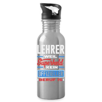 Lehrer Superheld Beruf - Trinkflasche mit integriertem Trinkhalm - Lightsilver - Rechts