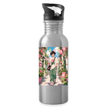 Promenade printanière à travers la Blumengasse - Gourde avec paille intégrée - argent clair - Droite