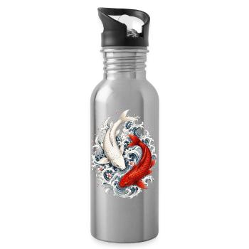 Koi Carp in Japanese Irezumi Tattoo Style - Water bottle with straw - silver - Right