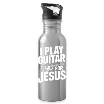 I Play Guitar For Jesus - Water bottle with straw - silver - Right