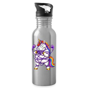 Unicorn Tangled In Earbuds - Water bottle with straw - silver - Right