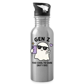 Fantôme kawaii de la génération Z mignon prenant un selfie en sunglas. - Gourde avec paille intégrée - argent clair - Droite