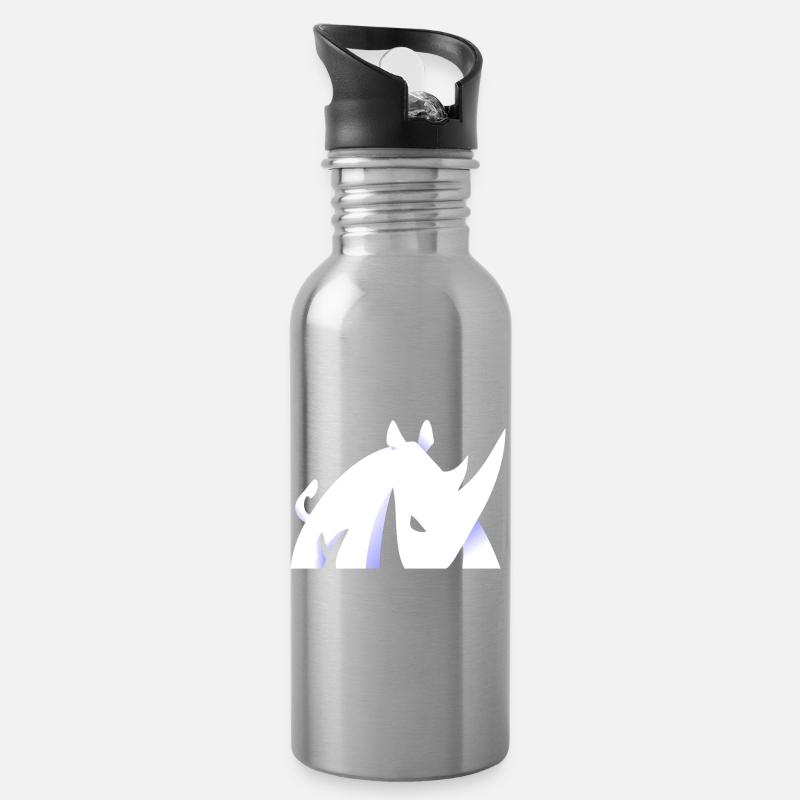 rhinocéros design - Gourde avec paille intégrée - argent clair