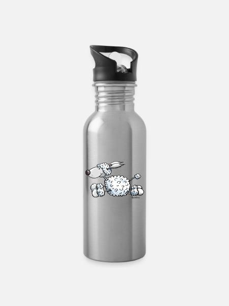 Pudel gibt Gas - Trinkflasche mit integriertem Trinkhalm - Lightsilver