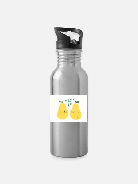BIRNE - Trinkflasche mit integriertem Trinkhalm - Lightsilver