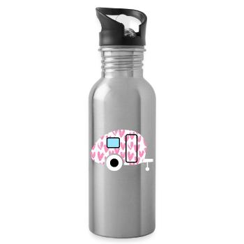 Caravan Wohnwagen rosa Herzen gemalt Camping Deko - Trinkflasche mit integriertem Trinkhalm - Lightsilver - Rechts