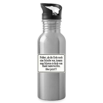 Früher als die Erde noch eine Scheibe war - Trinkflasche mit integriertem Trinkhalm - Lightsilver - Rechts