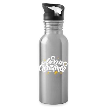 Merry Christmas Script & Ornaments - Water bottle with straw - silver - Right