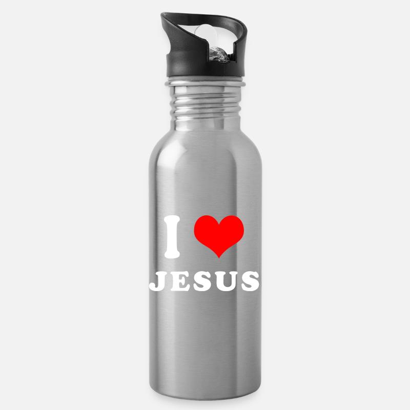 Ich liebe Jesus - Trinkflasche mit integriertem Trinkhalm - Lightsilver