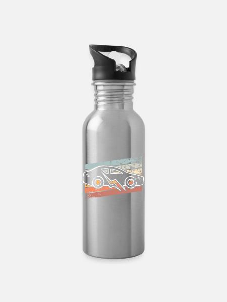 E-Auto Elektroauto - Trinkflasche mit integriertem Trinkhalm - Lightsilver