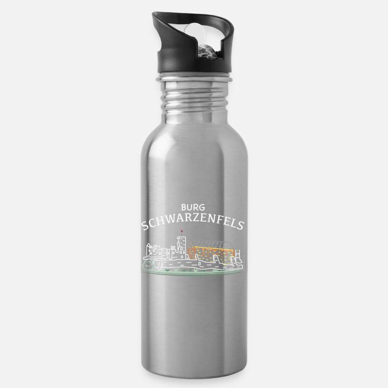 Burg Schwarzenfels, Sinntal, Spessart, Hessen - Trinkflasche mit integriertem Trinkhalm - Lightsilver
