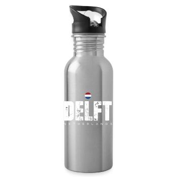 Delft Distressed Wordmark - Water bottle with straw - silver - Right