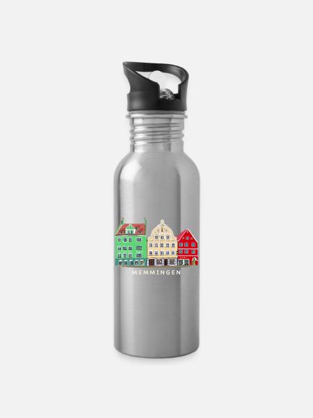 Memmingen, Bavaria, Southern Germany, Hand Drawing - Water bottle with straw - silver