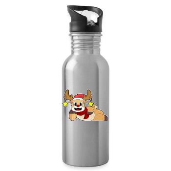 Rentier Weihnachten Winter - Trinkflasche mit integriertem Trinkhalm - Lightsilver - Rechts