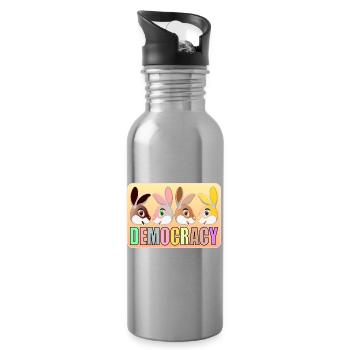 DEMOKRATIE FÜR KINDER – KANINCHEN - Trinkflasche mit integriertem Trinkhalm - Lightsilver - Rechts