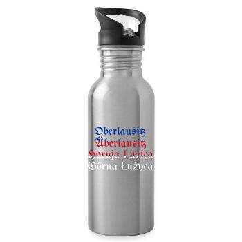 Oberlausitz mit sorbischer Flagge blau-rot-weiß - Trinkflasche mit integriertem Trinkhalm - Lightsilver - Rechts