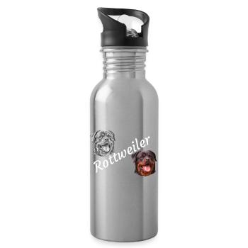 Rottweiler ,Hunde, Hundekopf, Wachhund, Rassehund, - Trinkflasche mit integriertem Trinkhalm - Lightsilver - Rechts