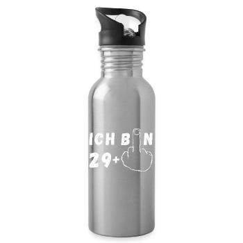 Ich bin 29+ Stinkefinger Geburtstag Geschenk ab 30 - Trinkflasche mit integriertem Trinkhalm - Lightsilver - Rechts