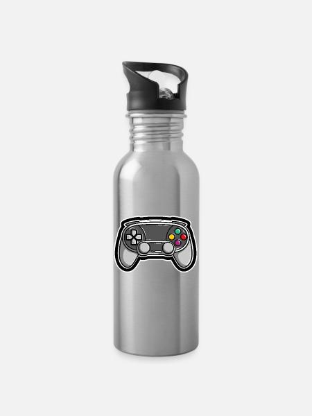 Spiel Controller - Trinkflasche mit integriertem Trinkhalm - Lightsilver