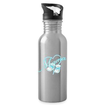 Mom with Heart & Baby Shoes in Sky Blue - Water bottle with straw - silver - Right