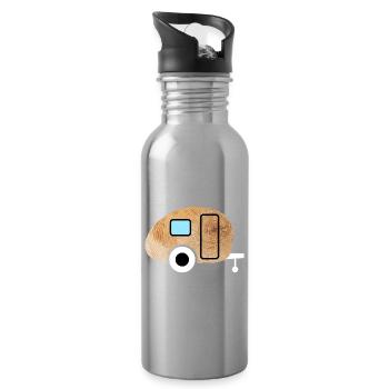 Caravan Wohnwagen Holz Maserung Natur Camping Fan - Trinkflasche mit integriertem Trinkhalm - Lightsilver - Rechts