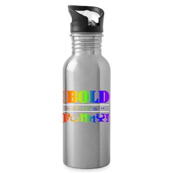 Vibrant Rainbow Funny Bold Text Design - Water bottle with straw - silver - Right