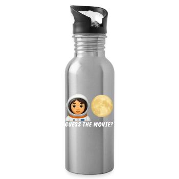 Astronaut and Full Moon Illustration - Water bottle with straw - silver - Right