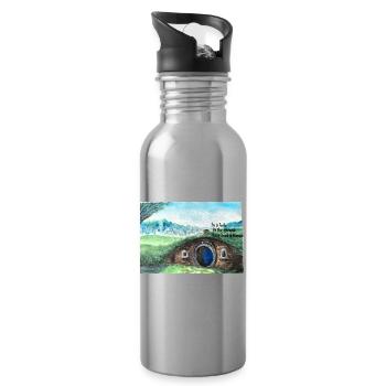 Tolkien Hole Landscape Art - Water bottle with straw - silver - Right