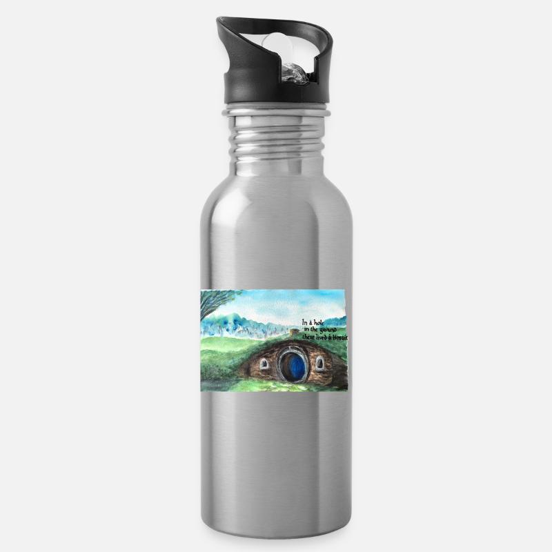 Tolkien Hole Landschaftskunst - Trinkflasche mit integriertem Trinkhalm - Lightsilver