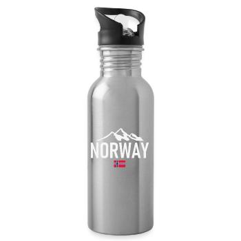Norway - Norge - Norway - Flag - Scandinavia - Water bottle with straw - silver - Right