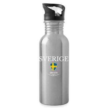 Swedish patriot, minimalist sleek design - Water bottle with straw - silver - Right
