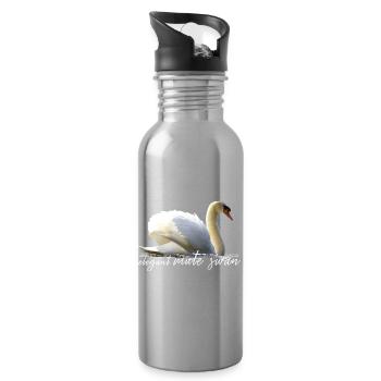 Cygne élégant dans un paysage d'eau calme - Gourde avec paille intégrée - argent clair - Droite
