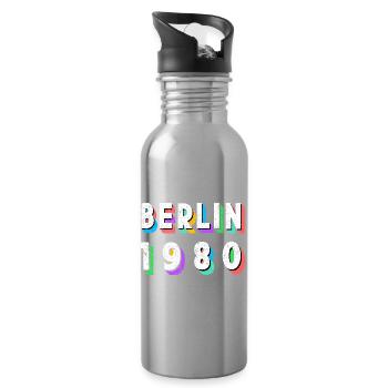 Berlin 1980 Retro Neon - Trinkflasche mit integriertem Trinkhalm - Lightsilver - Rechts