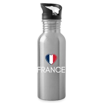 Cœur avec drapeau français, fierté française - Gourde avec paille intégrée - argent clair - Droite