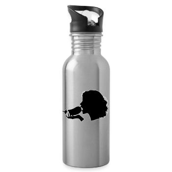 Silhouette woman with eggplant - Water bottle with straw - silver - Right