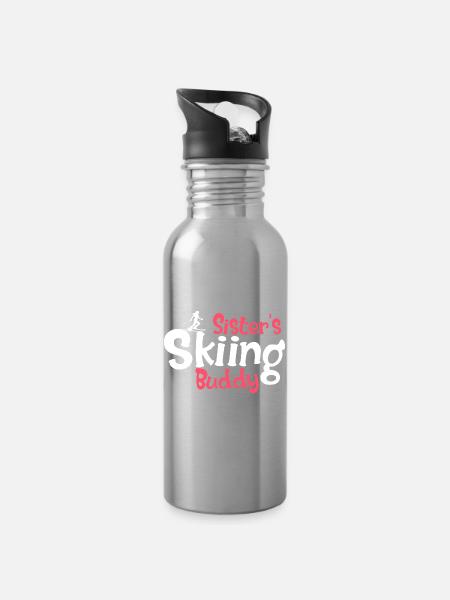 Funny Ski Lovers Graphic for Sisters - Water bottle with straw - silver