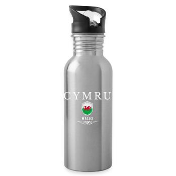 Walisischer Stolz, ich liebe Wales - Trinkflasche mit integriertem Trinkhalm - Lightsilver - Rechts