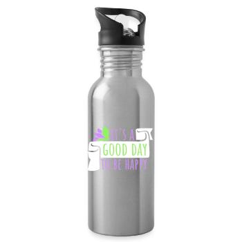 Good Day Be Happy Positive Motivation Happiness Saying - Water bottle with straw - silver - Right
