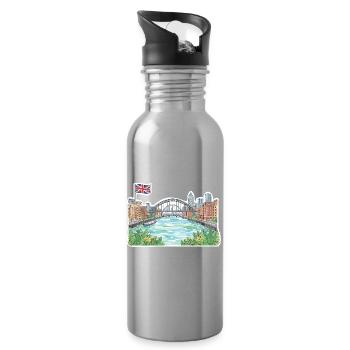 Newcastle Skyline Tyne Bridge Sage Gateshead Art - Water bottle with straw - silver - Right