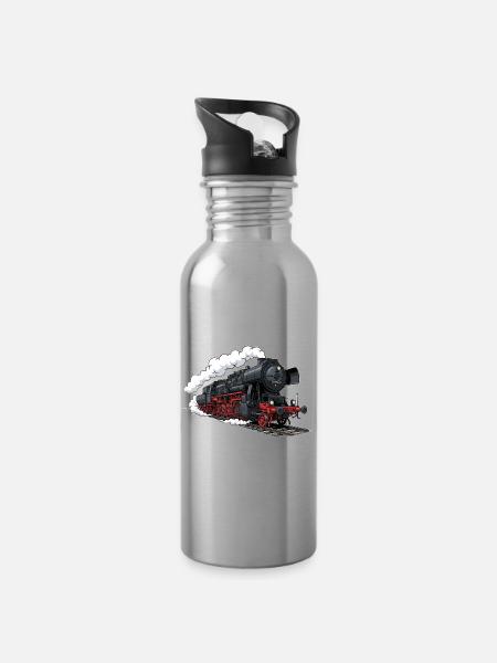 Dampf-Lokomotive 52 8154 - Trinkflasche mit integriertem Trinkhalm - Lightsilver