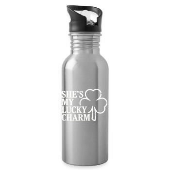 Sie ist mein Glücksbringer-Kleeblatt - Trinkflasche mit integriertem Trinkhalm - Lightsilver - Rechts