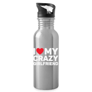 Ich liebe das Valentinstagsgeschenk meiner verrückten Freundin - Trinkflasche mit integriertem Trinkhalm - Lightsilver - Rechts