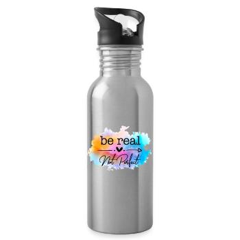 Be Real Not Perfect Aquarell Zitat - Trinkflasche mit integriertem Trinkhalm - Lightsilver - Rechts
