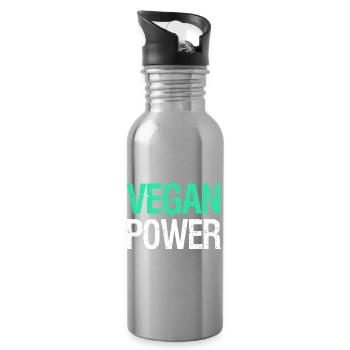 VEGAN POWER – Funny vegan saying with humor - Water bottle with straw - silver - Right