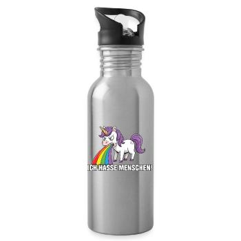 Lustiges Einhorn Ich hasse Menschen Regenbogen - Trinkflasche mit integriertem Trinkhalm - Lightsilver - Rechts