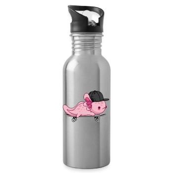 Cooles Axolotl-Skateboarding – Kawaii-Stil - Trinkflasche mit integriertem Trinkhalm - Lightsilver - Rechts