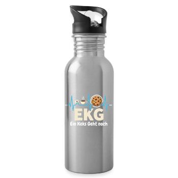 EKG Ein Keks Geht Noch - lustiges Pflege Motiv - Trinkflasche mit integriertem Trinkhalm - Lightsilver - Rechts