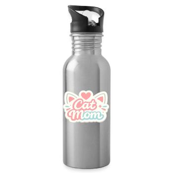 Motif pastel de maman chat - Gourde avec paille intégrée - argent clair - Droite