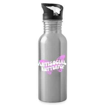 Inspiring butterfly fan graphic - Water bottle with straw - silver - Right
