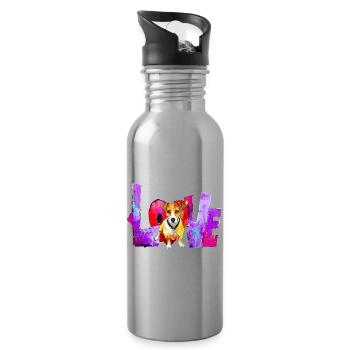 Love Dog Geschenk für Jack Russell Besitzer - Trinkflasche mit integriertem Trinkhalm - Lightsilver - Rechts